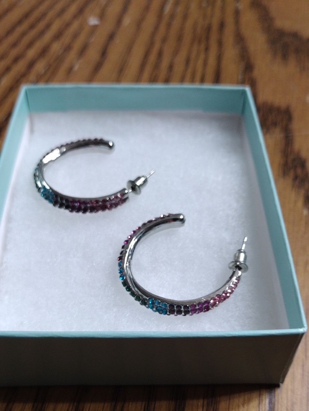 Multicolor Crystal Hoop Earrings - Silver Tone